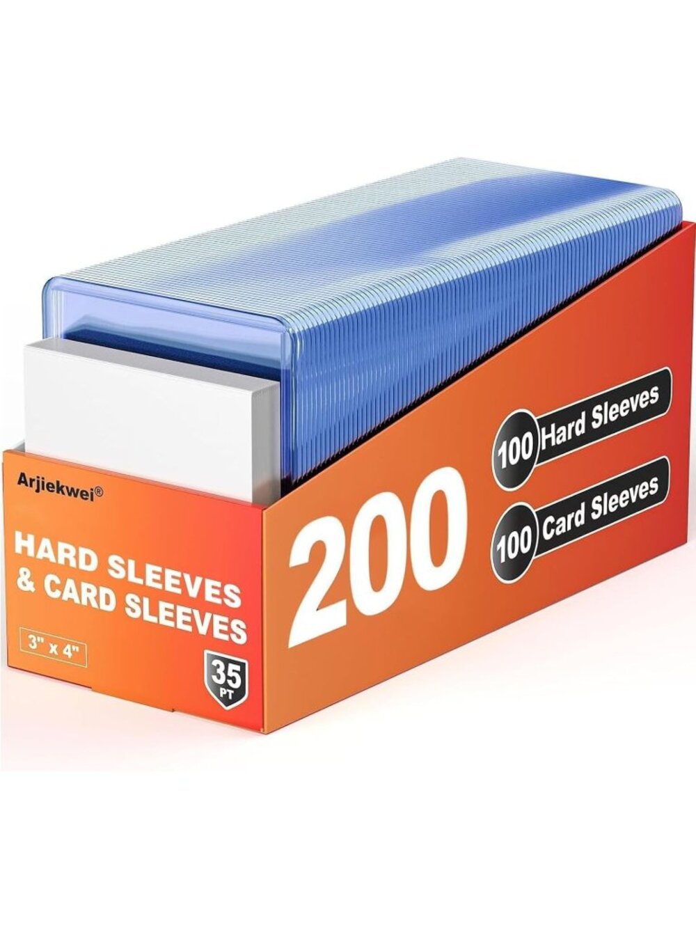New 200 Card Sleeves Hard Plastic, 3"X 4" Trading Card Holder, 35PT